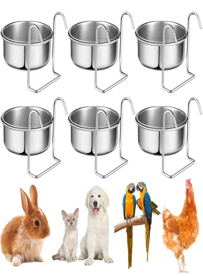 Layhit 6 Pcs 10 oz Kennel Pet Hanging Bowl Stainless Steel Coop Cup with Hanger None Spill Dog Crate Water Bowl Kennel Dog Rabbit Food Dish for Cage Cats Birds Chicken Reptiles - Image 1